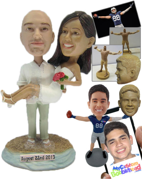 Beach Wedding Happily Ever After Bride and Groom Personalized Bobblehead