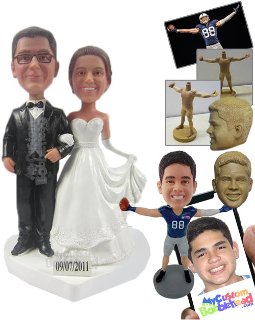 Lovely Wedding Couple Standing Hand In Hand In Beautiful Wedding Attire Personalized Bobblehead