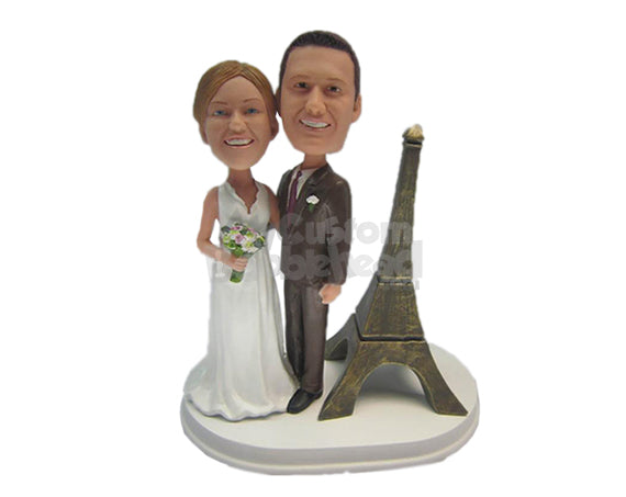 Custom Bobblehead Eiffel Tower French Wedding Couple - Wedding & Couples Bride & Groom Personalized Bobblehead & Cake Topper