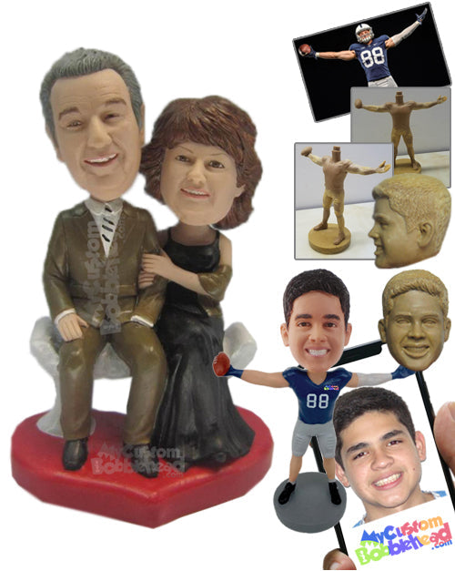 Lovely Couple Sitting On A Bench Wearing Formal Outfits Personalized Bobblehead