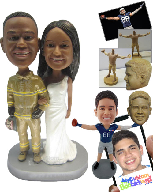 Firefighter Themed Gorgeous Wedding Couple Personalized Bobblehead