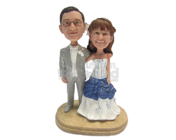 Custom Bobblehead Classy Wedding Couple Wearing A Formal Attire - Wedding & Couples Couple Personalized Bobblehead & Cake Topper