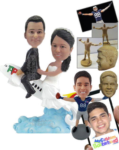 Wedding Couple on Plane for Honeymoon Personalized Bobblehead