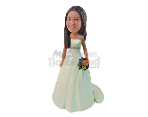 Custom Bobblehead Gorgeous Bride In Eye-Catching Gown With A Bouquet In Hand - Wedding & Couples Brides Personalized Bobblehead & Cake Topper