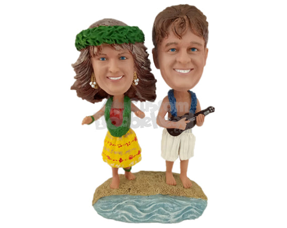 Custom Bobblehead Hawaiian Couple Dancing The Night Out - Wedding & Couples Couple Personalized Bobblehead & Cake Topper