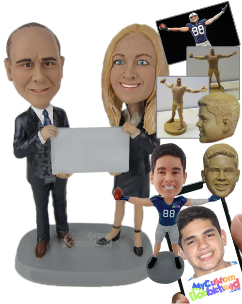 Corporate Executives Holding a Promotional Sign Personalized Bobblehead