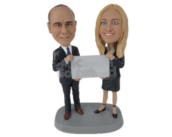 Corporate Executives Holding a Promotional Sign Personalized Bobblehead