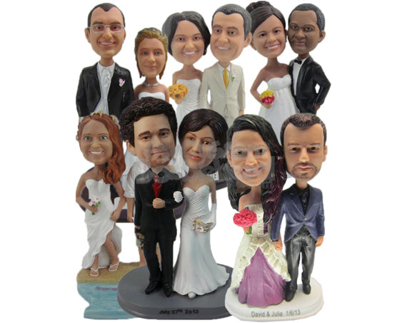 Custom Bobblehead Wedding & Bridal Party, Bride & Groom, Groomsmen & Bridesmaids - Wedding & Couples Bride & Groom Personalized Bobblehead & Cake Topper