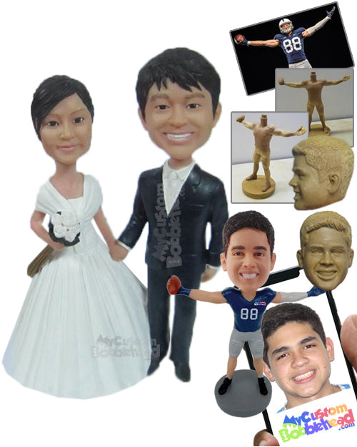 Just Married Couple Wearing Elegant Wedding Outfit Personalized Bobblehead