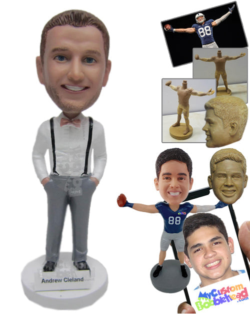 Groomsman Wearing Classy Suspenders Personalized Bobblehead