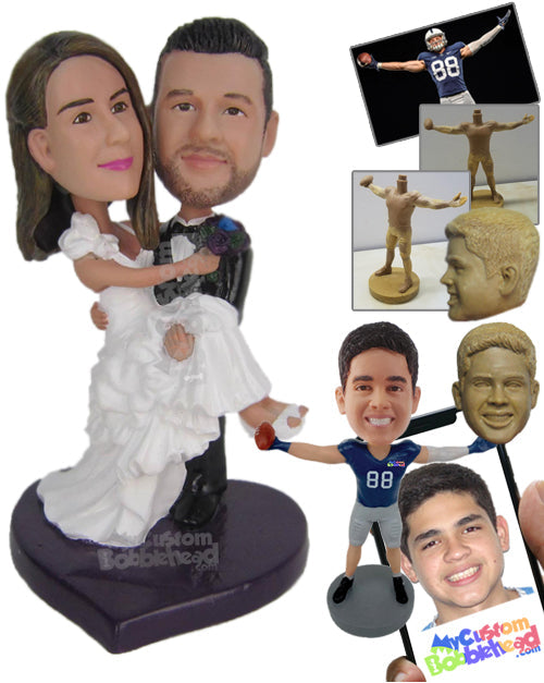 Handsome Groom Carrying Gorgeous Bride in His Arms Personalized Bobblehead