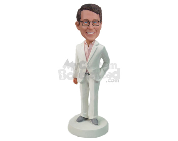 Custom Bobblehead Wedding Best Man Wearing Trendy Formal Outfit - Wedding & Couples Groomsman & Best Men Personalized Bobblehead & Cake Topper