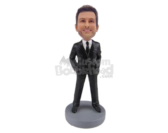 Custom Bobblehead Groomsman In Classy Formal Attire With Both Hands In Pocket - Wedding & Couples Groomsman & Best Men Personalized Bobblehead & Cake Topper