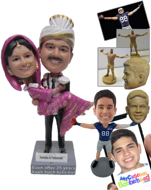 Indian Groom Carrying Traditional Bride in His Arms Personalized Bobblehead