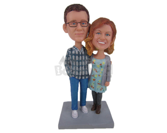 Custom Bobblehead Stylish Couple In Trendy Casual Outfit - Wedding & Couples Couple Personalized Bobblehead & Cake Topper