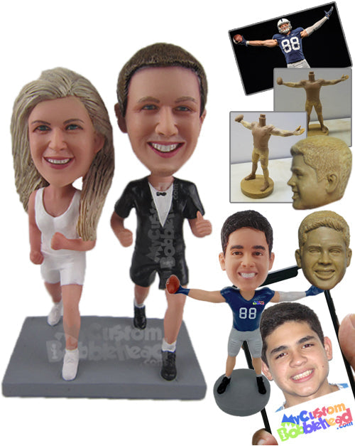 Couple in Casual Outfit Ready for a Race Personalized Bobblehead