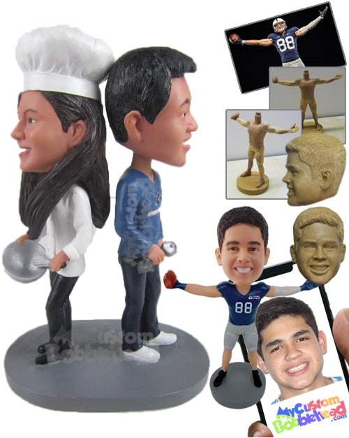 Cooking Loving Couple Back to Back Personalized Bobblehead