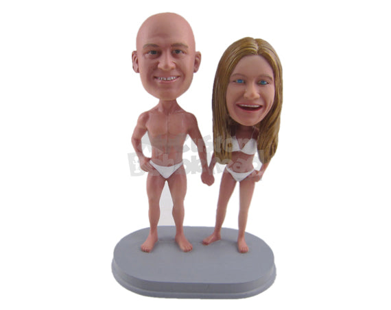 Custom Bobblehead Sexy Couple In A Hot Summer Day Wearing Provocative Swimwear - Wedding & Couples Couple Personalized Bobblehead & Cake Topper