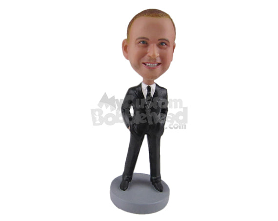 Custom Bobblehead Stylish Groomsman With Both Hands In Pocket - Wedding & Couples Groomsman & Best Men Personalized Bobblehead & Cake Topper