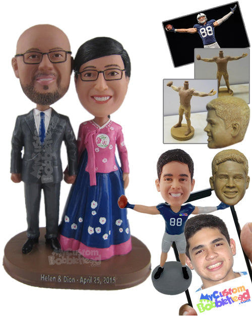 Lovely Chinese Couple in Traditional Chinese Wedding Attire Holding Hands Personalized Bobblehead