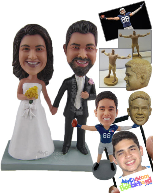 Beautiful Just Married Couple in Wedding Attire Personalized Bobblehead