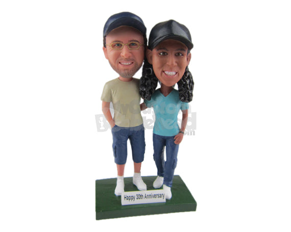 Custom Bobblehead Stylish Couple In Casual Trendy Clothing - Wedding & Couples Couple Personalized Bobblehead & Cake Topper