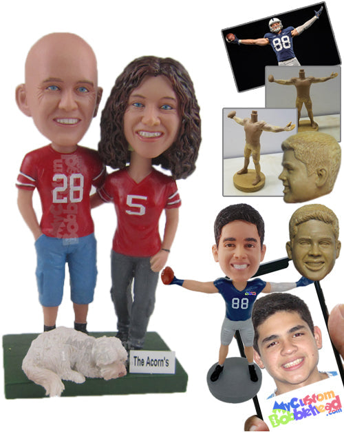 Pet Lover Couple in Sporty Outfits Personalized Bobblehead