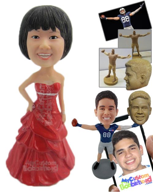 Gorgeous Bridesmaid Wearing Strapless Gown Personalized Bobblehead