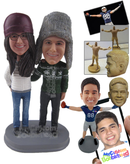 Couple Out for a Walk Wearing Winter Outfits Personalized Bobblehead