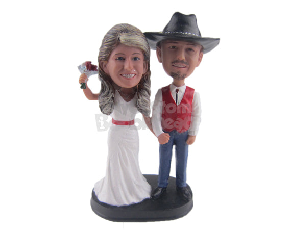 Custom Bobblehead Wedding Couple In Formal Attire Ready For The Big Day - Wedding & Couples Bride & Groom Personalized Bobblehead & Cake Topper