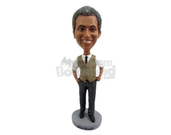 Custom Bobblehead Stylish Groomsman Wearing Formal Attire With One Hand In Pocket - Wedding & Couples Groomsman & Best Men Personalized Bobblehead & Cake Topper