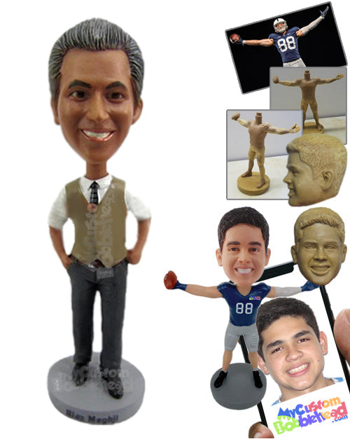 Stylish Groomsman Wearing Formal Attire with One Hand in Pocket Personalized Bobblehead