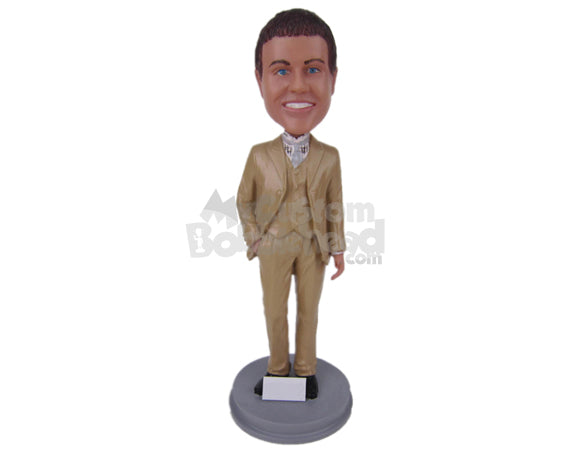 Custom Bobblehead Handsome Groomsman Wearing Formal Attire With One Hand In Pocket - Wedding & Couples Groomsman & Best Men Personalized Bobblehead & Cake Topper