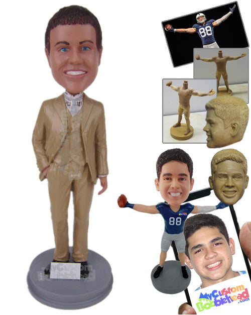 Handsome Groomsman Wearing Formal Attire with One Hand in Pocket Personalized Bobblehead