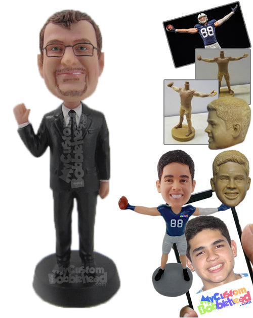 Groomsman Waving in Formal Outfit Personalized Bobblehead