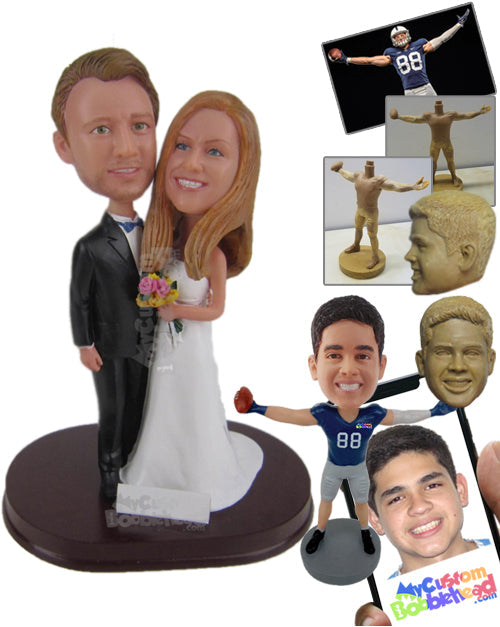 Wedding Couple with Bouquet Ready for Picture Personalized Bobblehead