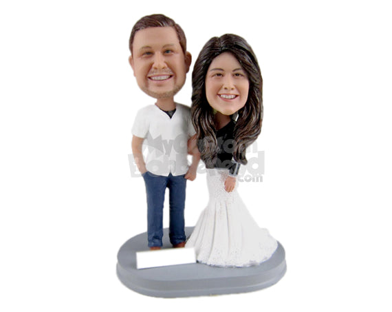 Cheerful Couple Wearing Elegant Casual Outfit Personalized Bobblehead