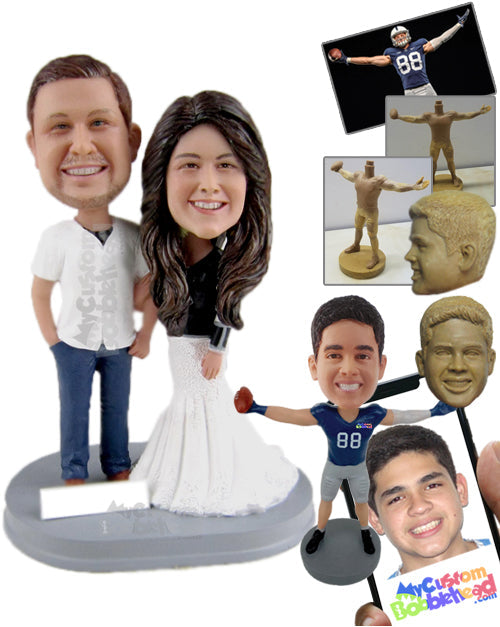 Cheerful Couple Wearing Elegant Casual Outfit Personalized Bobblehead