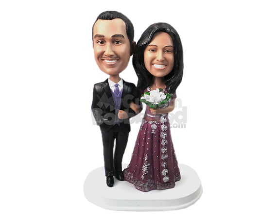 Custom Bobblehead Indian Wedding Couple In Wedding Attire - Wedding & Couples Bride & Groom Personalized Bobblehead & Cake Topper