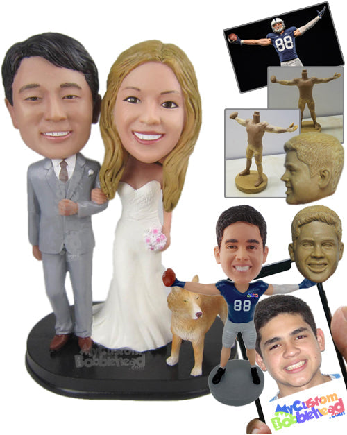 Wedding Couple with Pet in Wedding Attire Personalized Bobblehead