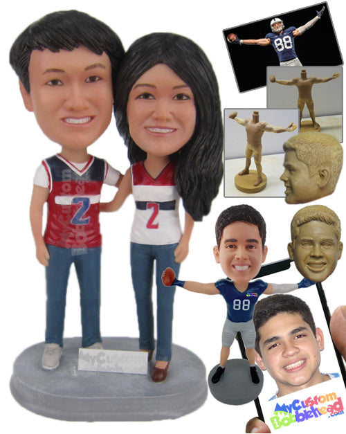 Classy Couple Wearing T-Shirts and Jeans Personalized Bobblehead