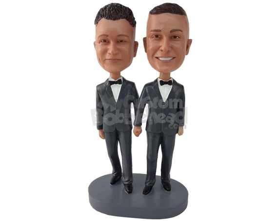 Gay Same Sex Wedding Couple in Wedding Attire Holding Hands Personalized Bobblehead