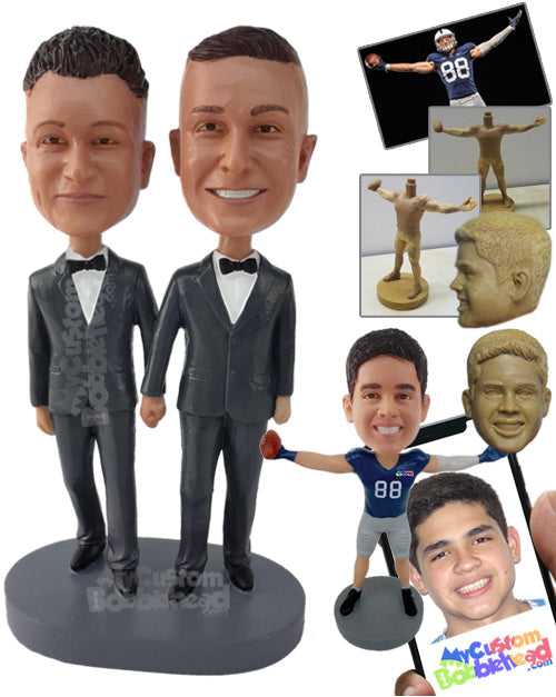 Gay Same Sex Wedding Couple in Wedding Attire Holding Hands Personalized Bobblehead