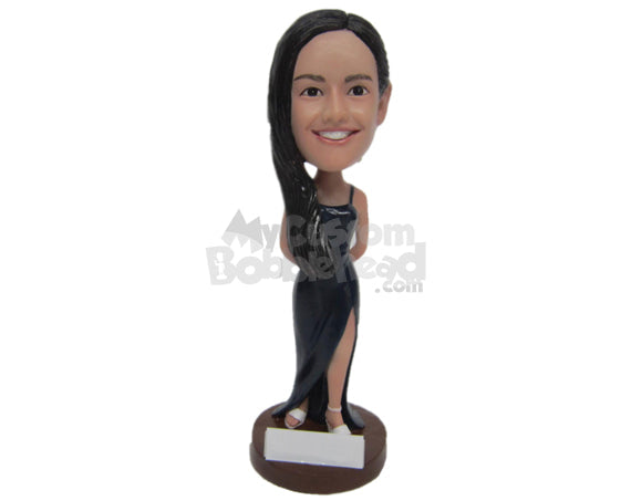 Custom Bobblehead Gorgeous Bridesmaid Wearing Sexy Split Gown - Wedding & Couples Bridesmaids Personalized Bobblehead & Cake Topper