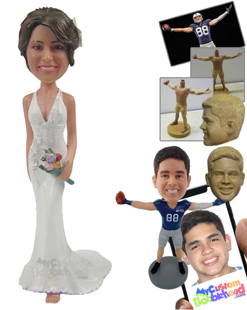 Bride Wearing a Stylish Gorgeous Gown with a Bouquet Personalized Bobblehead