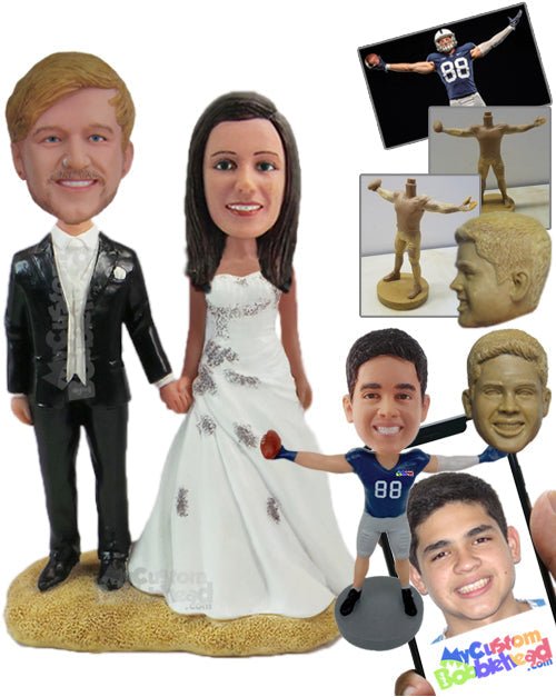 Lovely Couple in Their Wedding Attire Holding Each Other's Hands Personalized Bobblehead