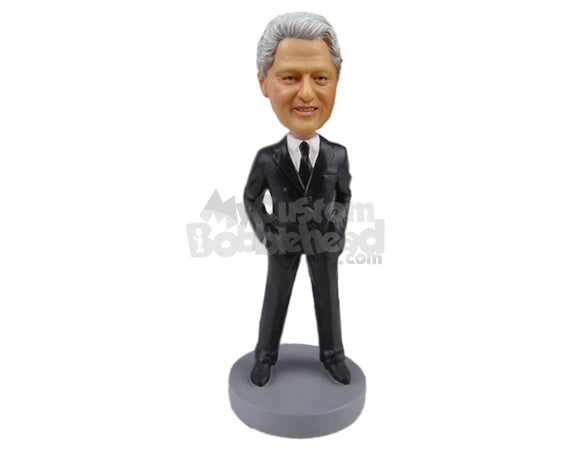 Custom Bobblehead Groom Wearing Stylish Formal Outfit With Both Hands In Pockets - Wedding & Couples Groomsman & Best Men Personalized Bobblehead & Cake Topper