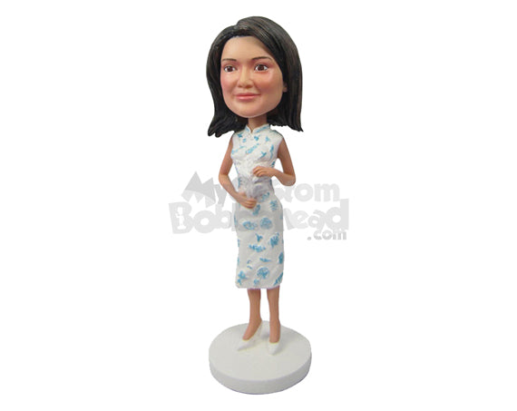 Custom Bobblehead Beautiful Lady In Formal Wedding Attire - Wedding & Couples Ring Bearer Personalized Bobblehead & Cake Topper