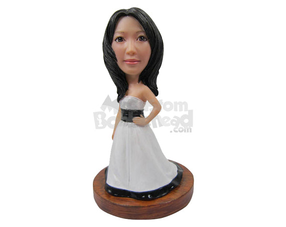 Custom Bobblehead Gorgeous Bride Wearing Elegant Strapless Gown - Wedding & Couples Brides Personalized Bobblehead & Cake Topper