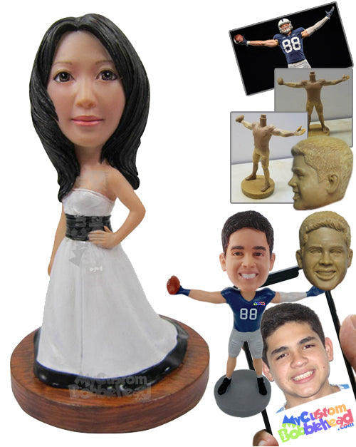 Gorgeous Bride Wearing Elegant Strapless Gown Personalized Bobblehead